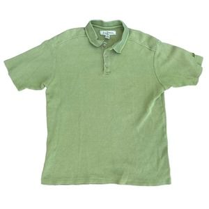Tommy Bahama Silk Blend Shirt Mens Polo Short Sleeve 1/4 Button Up Green Medium